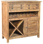 40" Rustic Natural Solid Wood 2 Door Wine Bar Cabinet