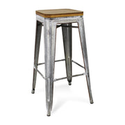 31" Brown And Gray Galvanized Metal Backless Bar Height Chair