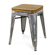 18" Wood Brown And Gray Galvanized Metal Backless Chair