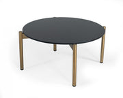 36" Gold And Black Marble Stone Round Coffee Table