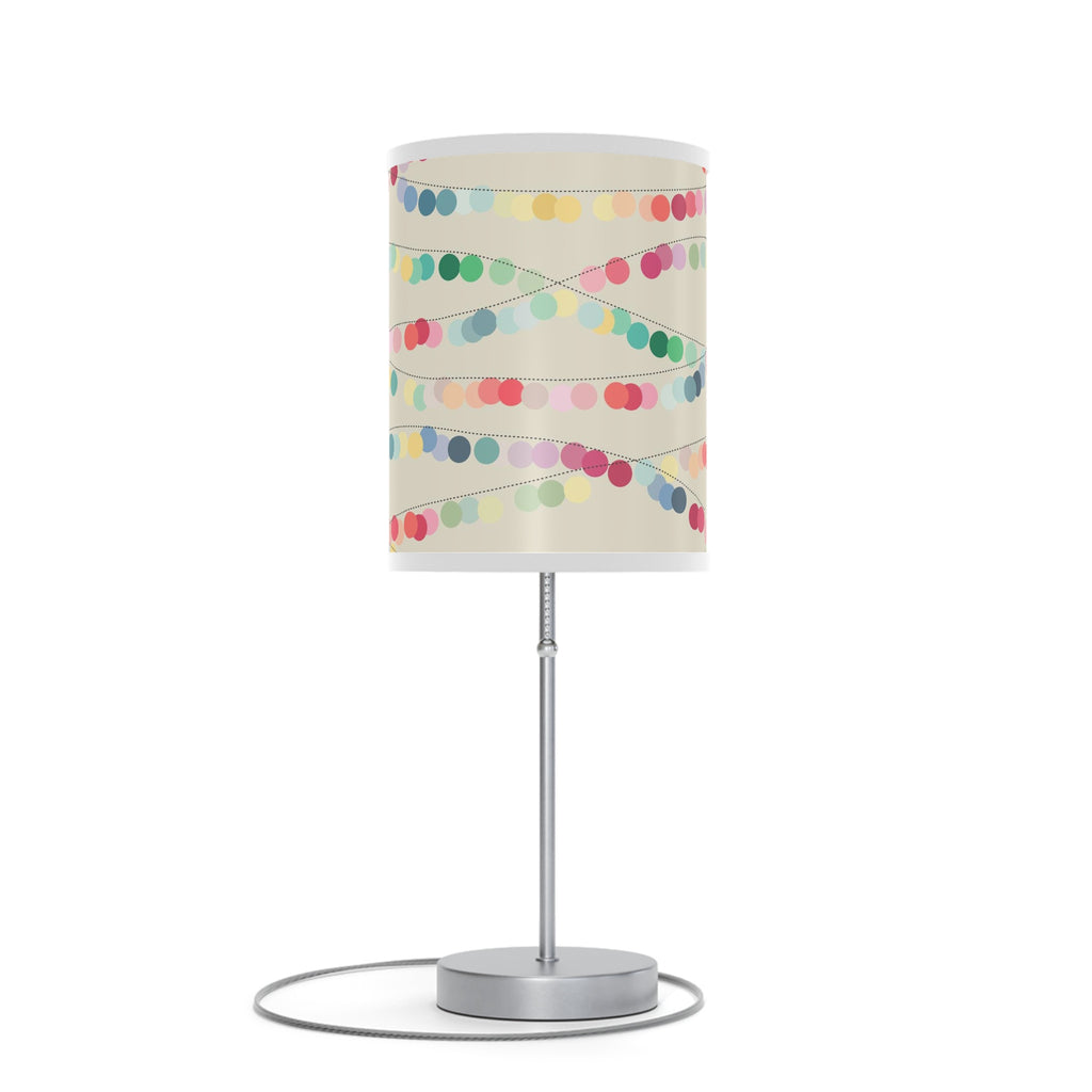 20" Silver Table Lamp With Off White And Festive Multi Color Cylinder Shade