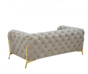 74" Beige Tufted Velvet And Gold Chesterfield Love Seat