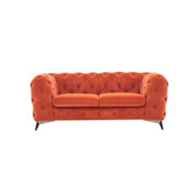 74" Orange Tufted Velvet And Black Chesterfield Love Seat