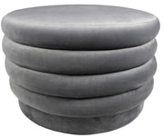 31" Gray Velvet Tufted Round Cocktail Ottoman