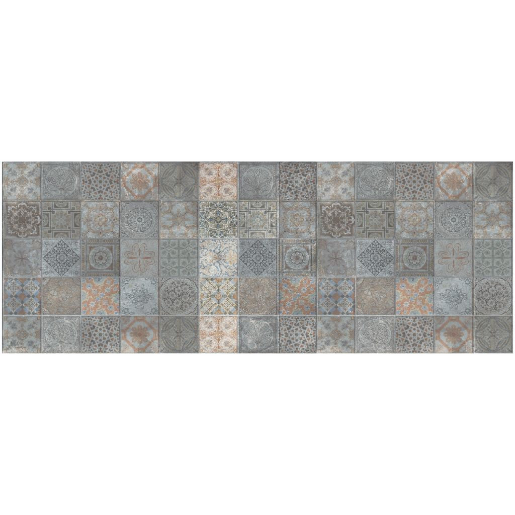 2' X 5' Brown And Gray Mosaic Tile Printed Vinyl Area Rug with UV Protection