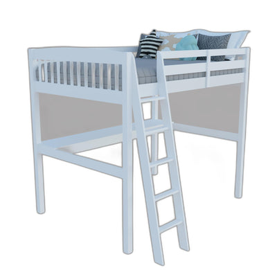 White Solid Wood Full Double Size Loft Bed with Desk and Storage