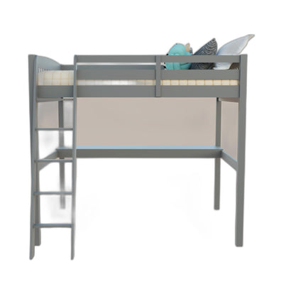 Gray Solid Wood Full Double Size Loft Bed with Desk and Storage