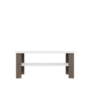 35" White Brown Rectangular Coffee Table With Shelf