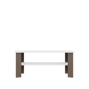 35" White Brown Rectangular Coffee Table With Shelf