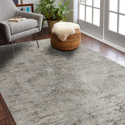 5' X 8' Beige Abstract Stain Resistant Area Rug