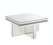 32" Silver Mirrored And Manufactured Wood Rectangular Mirrored Coffee Table