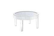 32" Silver And Clear Glass And Manufactured Wood Round Mirrored Coffee Table