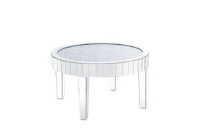 32" Silver And Clear Glass And Manufactured Wood Round Mirrored Coffee Table