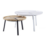 32" Black And White And Natural Brown Paper Veneer Round Nested Coffee Tables