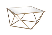 32" Champagne Gold And Mirrored Mirrored And Metal Square Mirrored Coffee Table