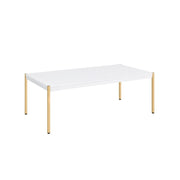 48" Gold And White Manufactured Wood And Metal Rectangular Coffee Table