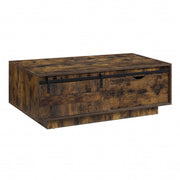 47" Rustic Oak Melamine Veneer And Manufactured Wood Rectangular Coffee Table With Drawer And Shelf