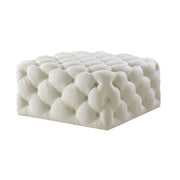 33" White Linen And Black Rolling Tufted Cocktail Ottoman