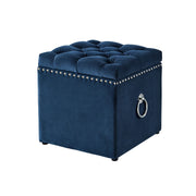 18" Navy Blue Velvet And Black Tufted Storage