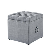 18" Light Gray Linen And Black Tufted Storage