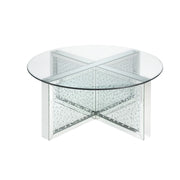 40" Silver And Clear Glass Round Top Bling Base Coffee Table