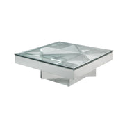 40" Silver And Clear Glass Rectangular Mirrored Coffee Table