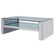 47" Silver And Clear Glass Rectangular Mirrored Coffee Table With Shelf