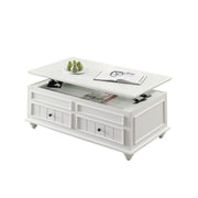 48" White Washed Melamine Veneer And Solid Wood Rectangular Lift Top Coffee Table With Two Drawers