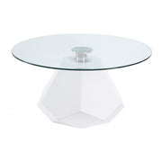 34" White And Clear Glass And Manufactured Wood Round Coffee Table