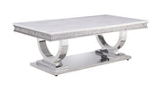 51" Silver And White Artificial Marble Rectangular Mirrored Coffee Table
