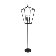 64" Black Three Light Floor Lamp With Black Geometric Shade