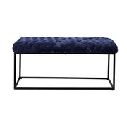 39" Navy Blue And Black Upholstered Velvet Bench