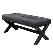 45" Gray Upholstered Linen Bench