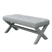 45" Light Gray Upholstered Linen Bench