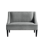 45" Light Gray And Black Upholstered Linen Bench