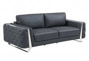 90" Dark Gray Italian Leather And Chrome Standard Sofa