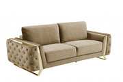 90" Beige Velvet And Gold Stainless Steel Standard Sofa