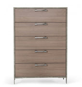 35" Brown Oak And Grey Solid And Manufactured Wood Five Drawer Standard Chest