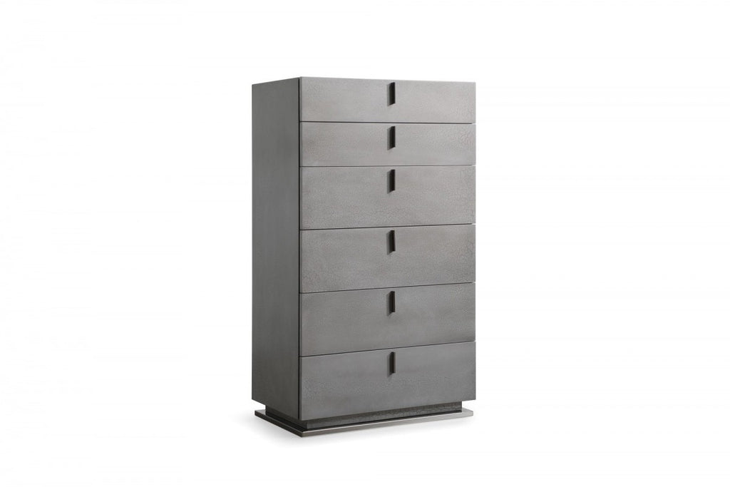 30" Grey Manufactured Wood + Solid Wood Stainless Steel Six Drawer Standard Chest