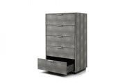 30" Grey Manufactured Wood + Solid Wood And Stainless Steel Five Drawer Standard Chest