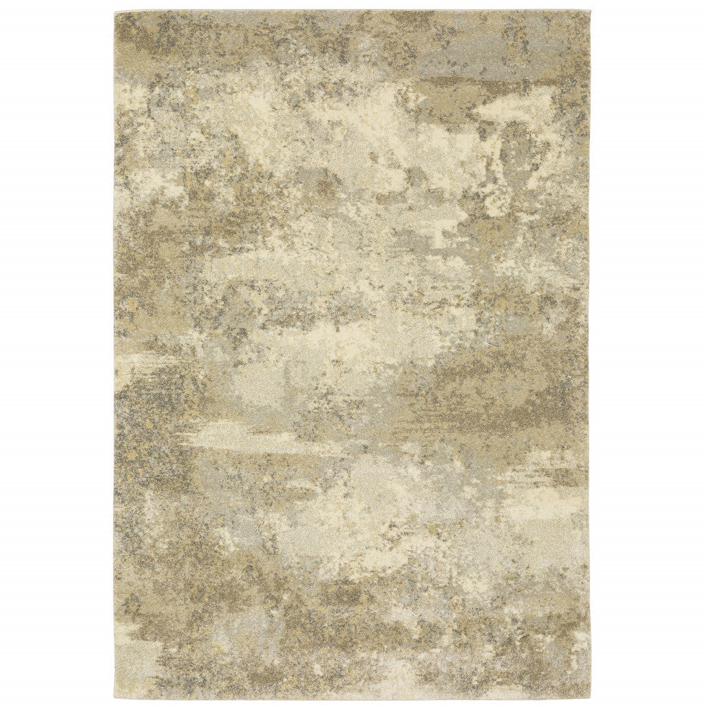 10' X 13' Beige Grey Tan And Gold Abstract Power Loom Stain Resistant Area Rug