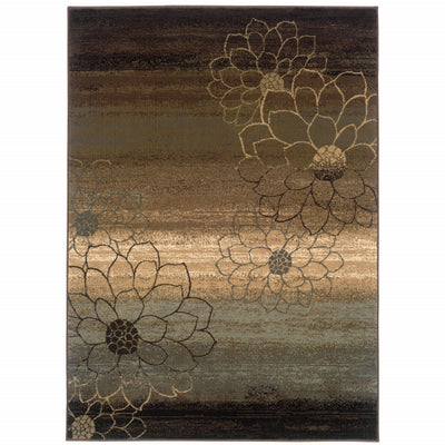 10' X 13' Brown And Beige Floral Power Loom Stain Resistant Area Rug