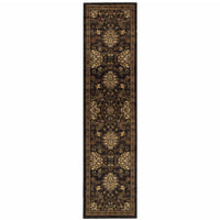 2' X 8' Brown Beige Blue And Red Oriental Power Loom Stain Resistant Runner Rug