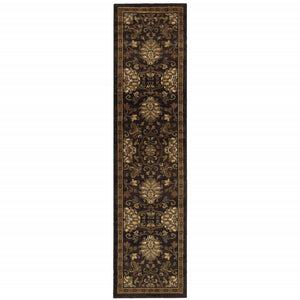 2' X 8' Brown Beige Blue And Red Oriental Power Loom Stain Resistant Runner Rug