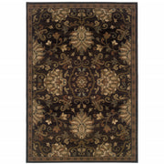 5' X 8' Brown Beige Blue And Red Oriental Power Loom Stain Resistant Area Rug