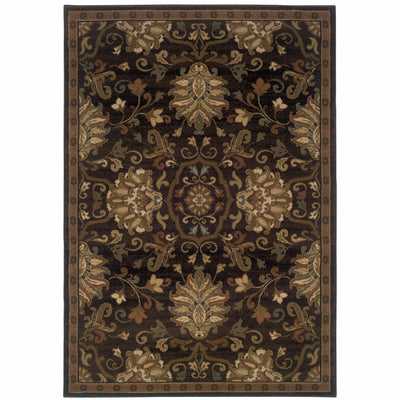 5' X 8' Brown Beige Blue And Red Oriental Power Loom Stain Resistant Area Rug