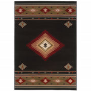 2' X 3' Black And Green Southwestern Power Loom Stain Resistant Area Rug