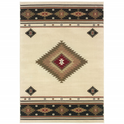 5' X 8' Beige Southwestern Power Loom Stain Resistant Area Rug