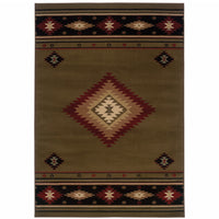 2' X 3' Green Southwestern Power Loom Stain Resistant Area Rug