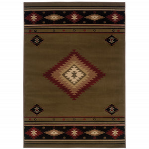 2' X 3' Green Southwestern Power Loom Stain Resistant Area Rug